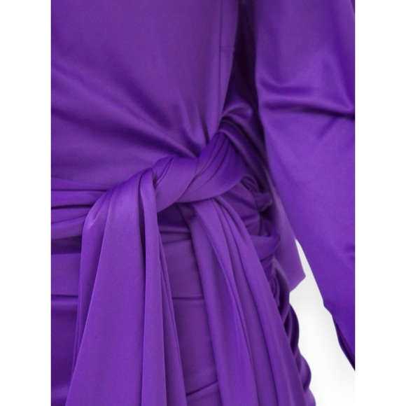 Balenciaga SS17 Purple Tie Neck Padded Shoulder Lightweight Mini Dress sz 42 - Picture 12 of 16
